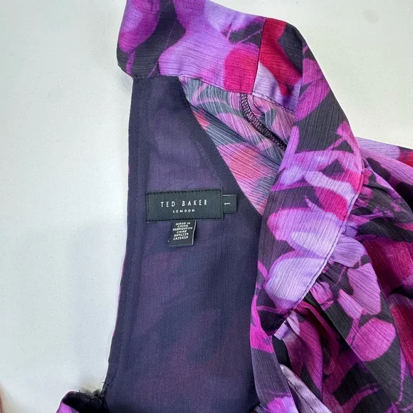 Ted Baker London Purple Pink Ruffled Bishop Sleeve Mini Dress - Picture 5 of 16